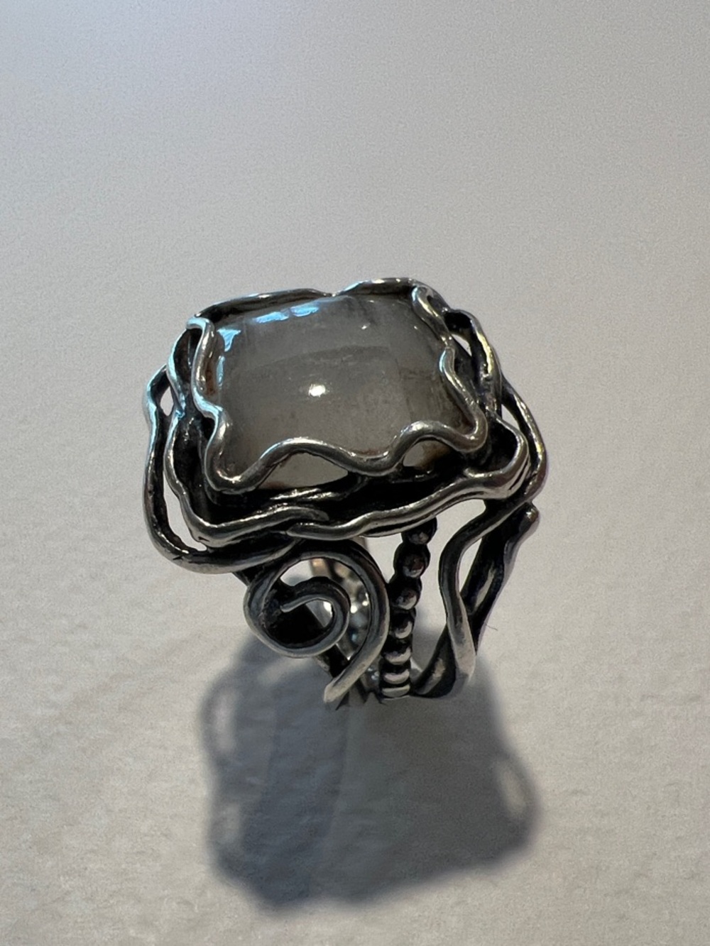 Vintage Sterling Silver Quartz Square Wave Frame Ring Shabool